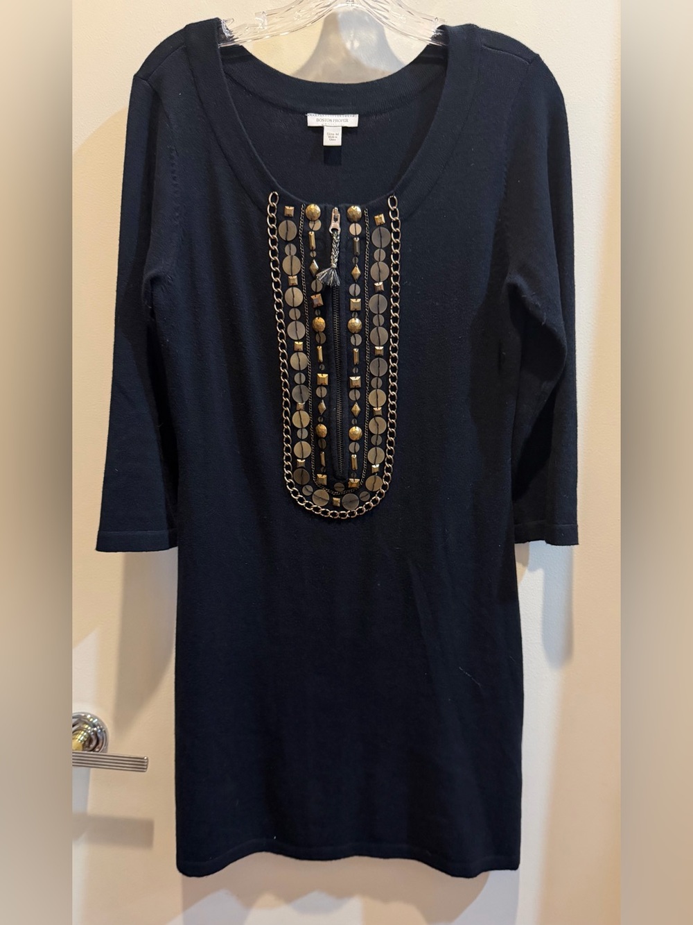 Boston Proper Black Embellished Scoop-Neck Tunic/Dress